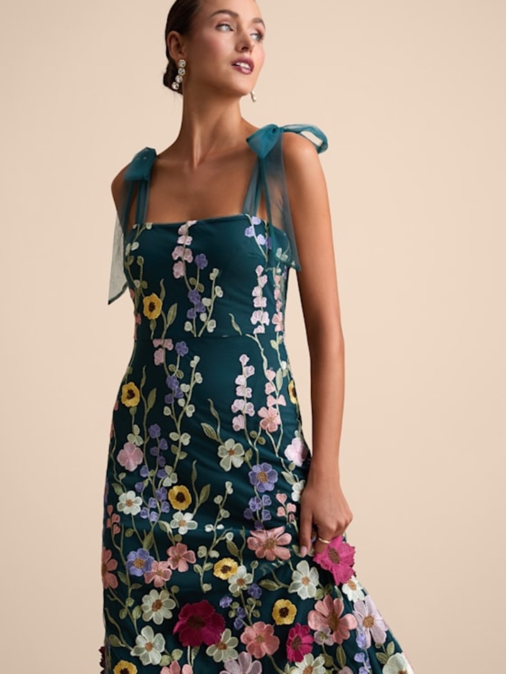 Lulus Thriving Poise Teal 3d Floral Embroidered Tie-strap Maxi Dress Green